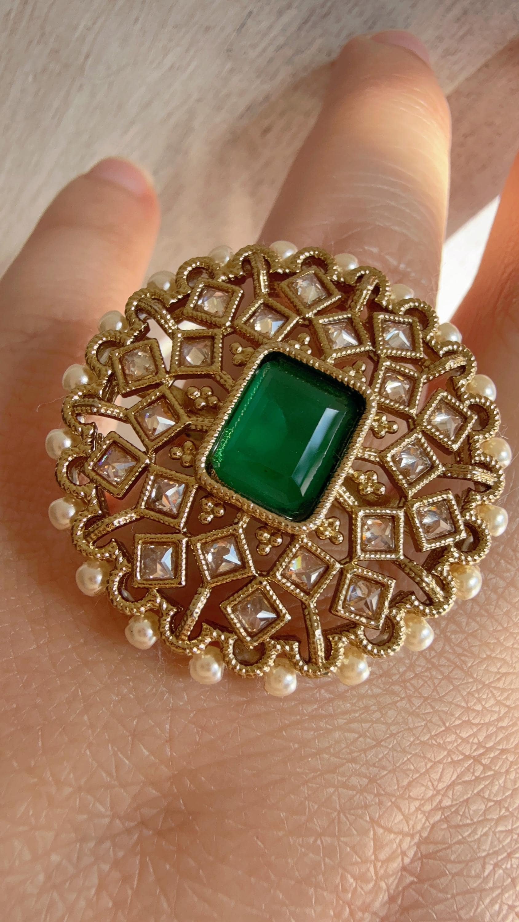 Kundan Polki GREEN Ring/Adjustable Ring/ Indian Ring/ Indian Jewelry/Indian Wedding jewelry/bridal accessories