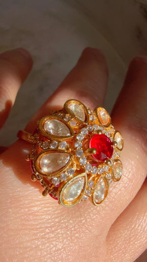 Ruby Cocktail ring/Bridal Kundan Moissanite diamond Ring/Adjustable Ring/Diamond Kundan Ring /Indian Wedding jewelry/