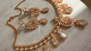 Zoya Navratan Moissanite gold necklace earrings set/Polki Kundan diamond Necklace / Indian Bridal Jewelry/Indian Wedding jewelry