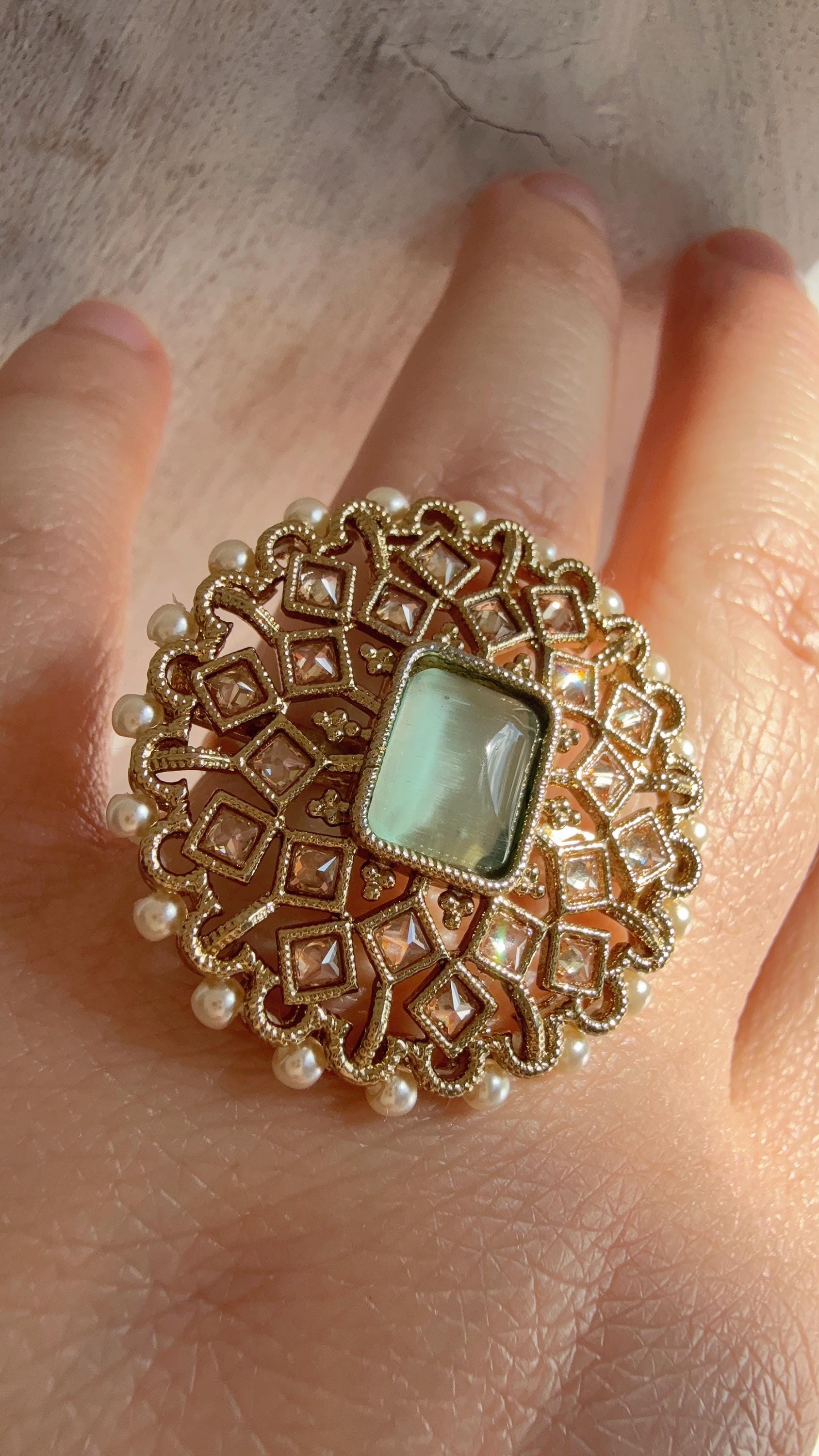 Kundan Polki MINT Ring/Adjustable Ring/ Indian Ring/ Indian Jewelry/Indian Wedding jewelry/bridal accessories