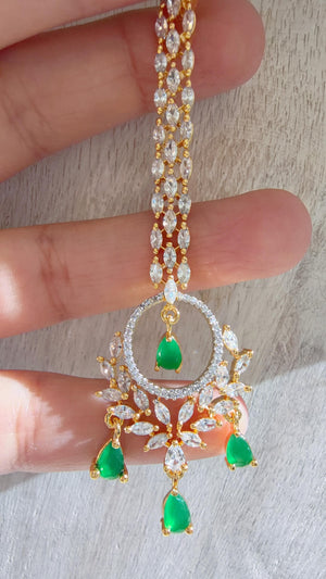 American Diamond 2 Tone GREEN Maang tikka/ Indian Wedding Jewelry/ Pakistani Jewelry/ Matha patti/ Indian forehead jewelry/Indian Jewelry