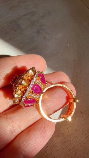 Ruby Cocktail ring/Bridal Kundan Moissanite diamond Ring/Adjustable Ring/Diamond Kundan Ring /Indian Wedding jewelry/