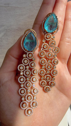 Moissanite kundan firoza Earrings /Diamond Chandelier Earrings/ Diamond doublet Earrings// Kundan Jhumka /Cubic Zirconia earrings