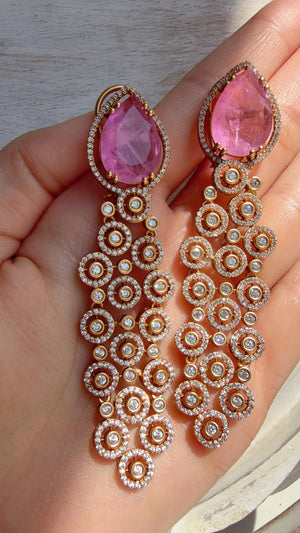 Moissanite kundan light purple Earrings /Diamond Chandelier Earrings/ Diamond doublet Earrings// Kundan Jhumka /Cubic Zirconia earrings