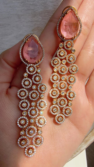 Moissanite kundan Baby Pink Earrings /Diamond Chandelier Earrings/ Diamond doublet Earrings// Kundan Jhumka /Cubic Zirconia earrings