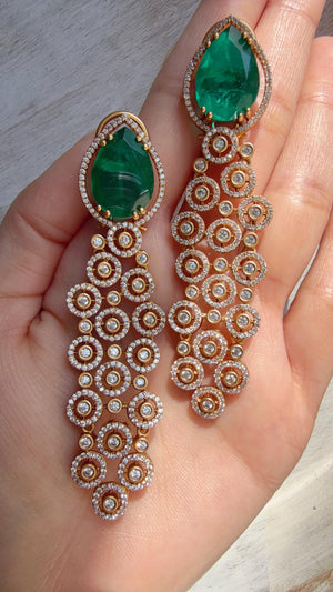 Moissanite kundan Green Earrings /Diamond Chandelier Earrings/ Diamond doublet Earrings// Kundan Jhumka /Cubic Zirconia earrings