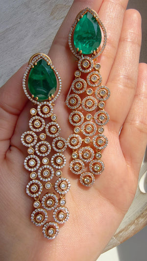 Moissanite kundan Green Earrings /Diamond Chandelier Earrings/ Diamond doublet Earrings// Kundan Jhumka /Cubic Zirconia earrings
