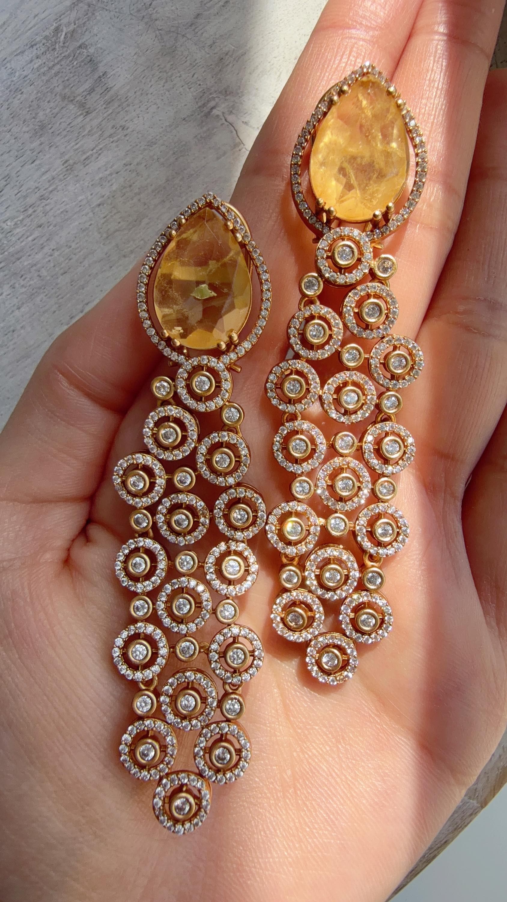 Moissanite kundan Yellow Earrings /Diamond Chandelier Earrings/ Diamond doublet Earrings// Kundan Jhumka /Cubic Zirconia earrings