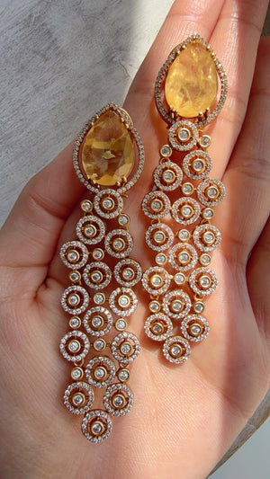 Moissanite kundan Yellow Earrings /Diamond Chandelier Earrings/ Diamond doublet Earrings// Kundan Jhumka /Cubic Zirconia earrings
