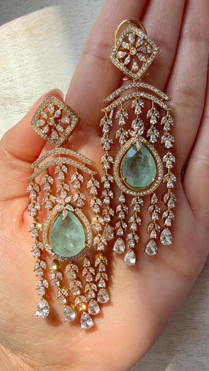 Mint doublet diamond Chandelier Earrings/Statement diamond Earrings/Diamond Drop Earrings/Suhag Bridal earrings