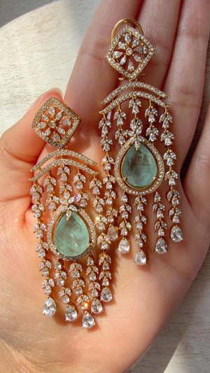 Mint doublet diamond Chandelier Earrings/Statement diamond Earrings/Diamond Drop Earrings/Suhag Bridal earrings