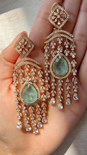 Mint doublet diamond Chandelier Earrings/Statement diamond Earrings/Diamond Drop Earrings/Suhag Bridal earrings