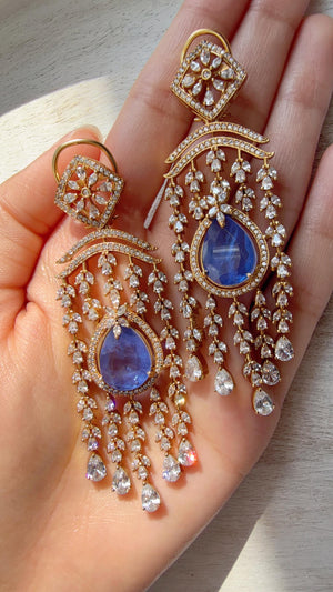 Blue doublet diamond Chandelier Earrings/Statement diamond Earrings/Diamond Drop Earrings/Suhag Bridal earrings