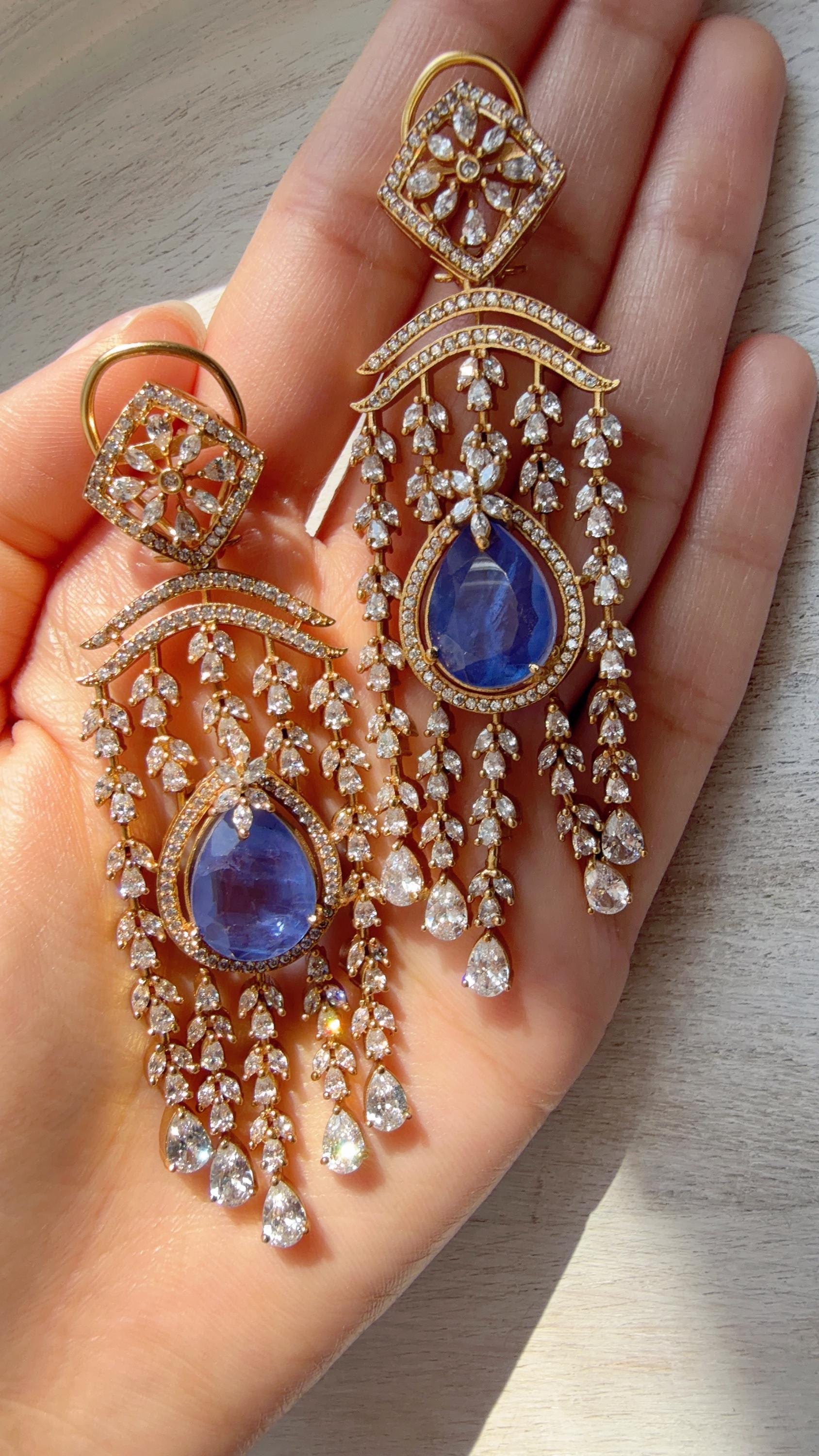 Blue doublet diamond Chandelier Earrings/Statement diamond Earrings/Diamond Drop Earrings/Suhag Bridal earrings
