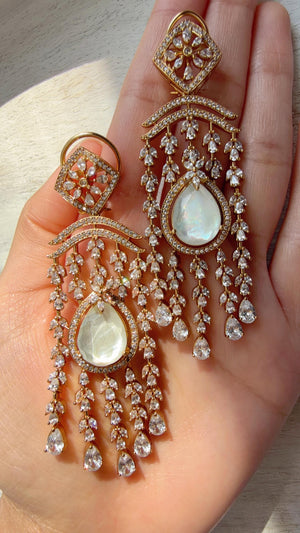 doublet diamond Chandelier Earrings/Statement diamond Earrings/Diamond Drop Earrings/Suhag Bridal earrings