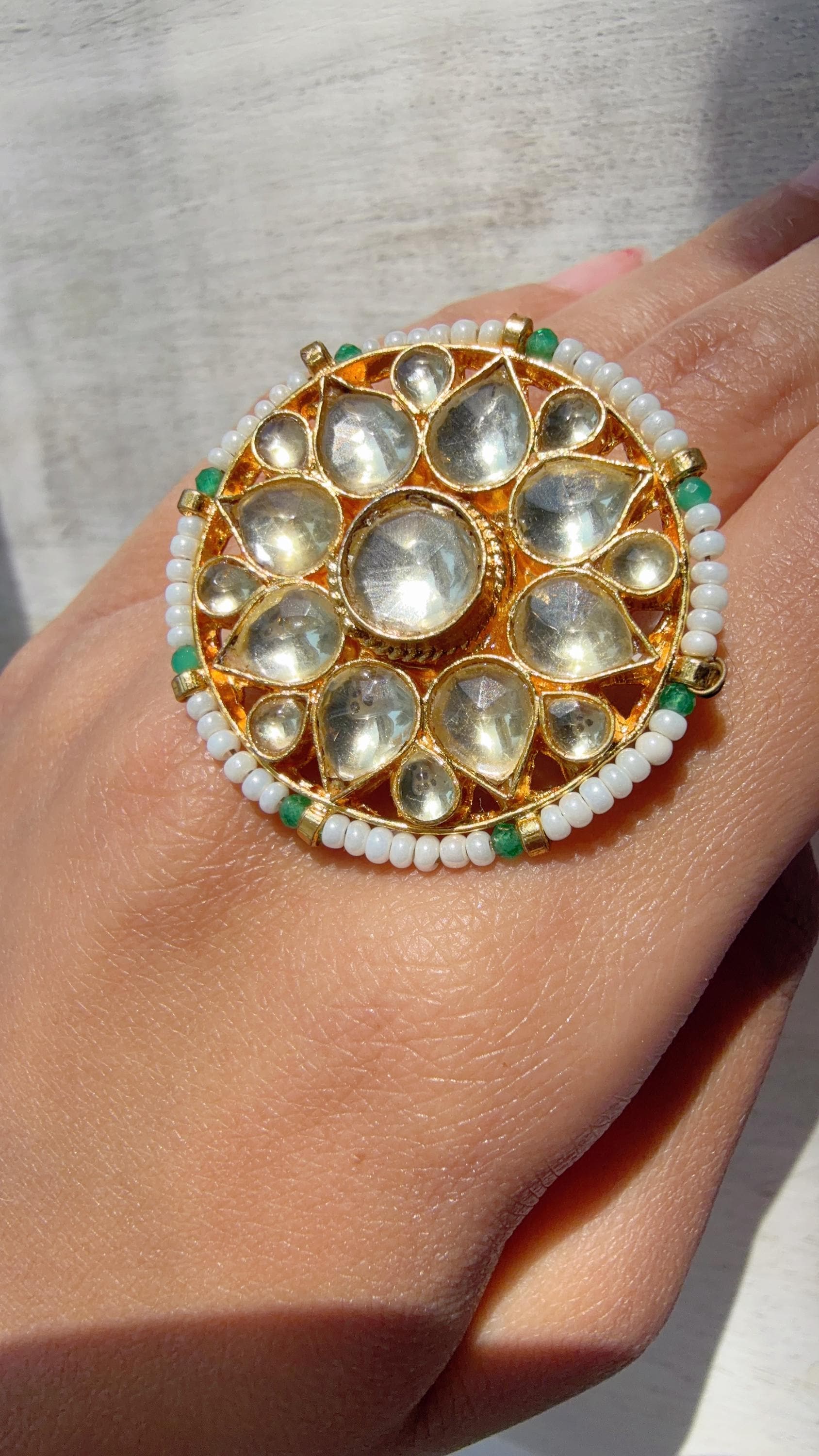 Jadau Pachi Kundan finger ring /Bridal Kundan Moissanite diamond Ring/Adjustable Ring/Diamond Ring /Indian Wedding jewelry/
