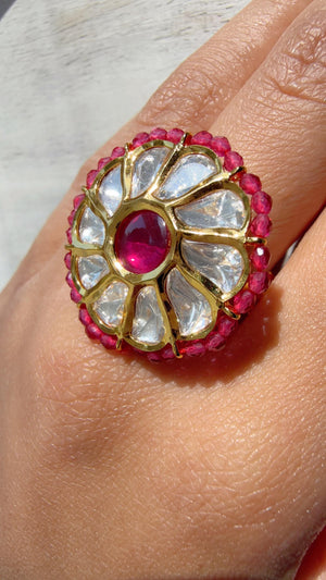 Jadau Pachi Kundan Ruby finger ring /Bridal Kundan Moissanite diamond Ring/Adjustable Ring/Diamond Ring /Indian Wedding jewelry/
