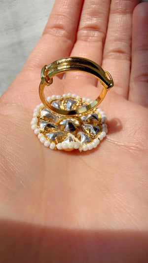 Jadau Pachi Kundan Gold finger ring /Bridal Kundan Moissanite diamond Ring/Adjustable Ring/Diamond Ring /Indian Wedding jewelry/