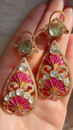 Aria Mint Ruby danglers/Amrapali inspired Moissanite doublet Earrings/Elegant Statement Jewelry/Bridal jhumka
