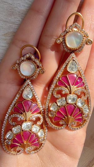Aria Ruby danglers/Amrapali inspired Moissanite doublet Earrings/Elegant Statement Jewelry/Bridal jhumka