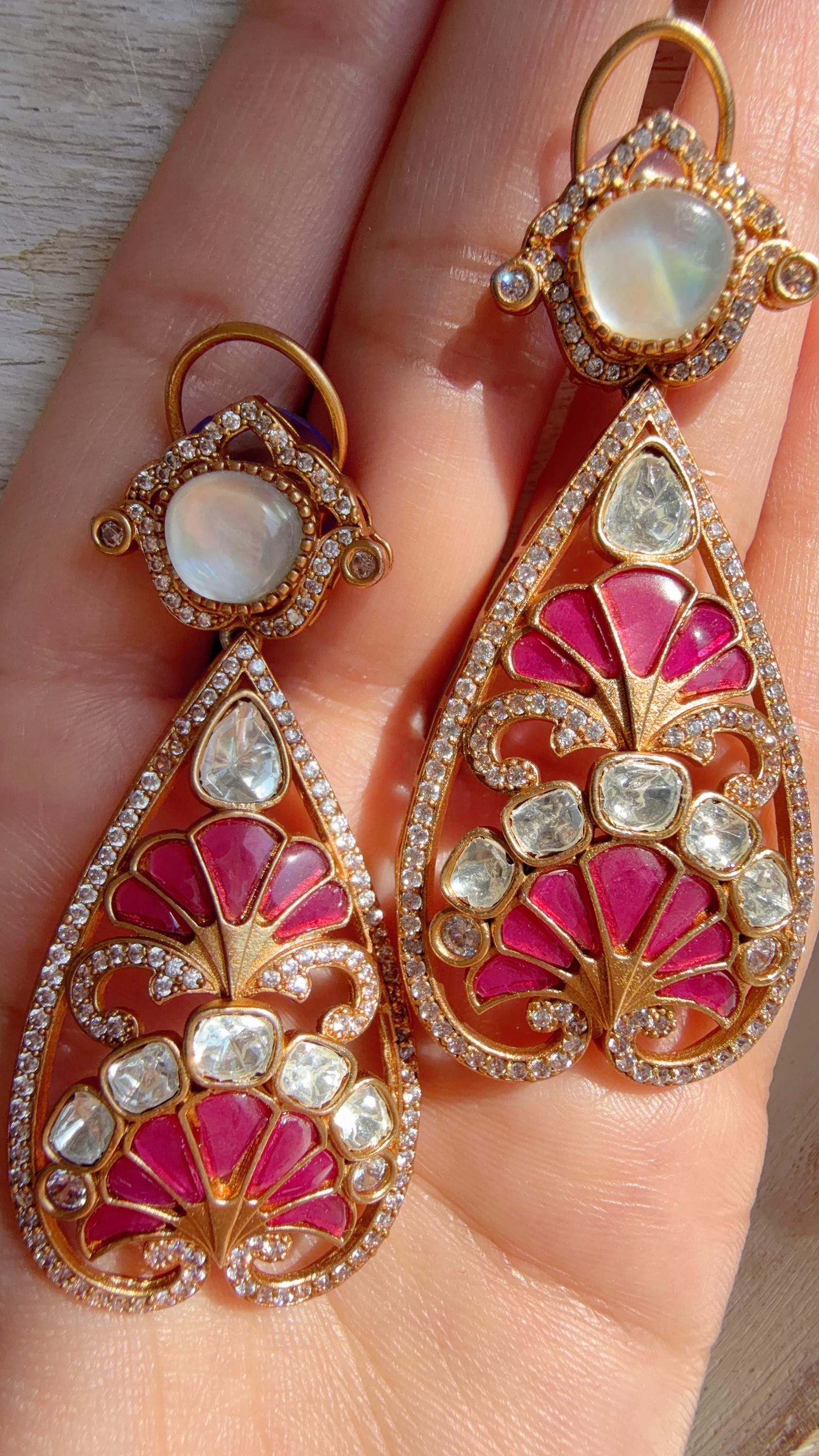 Aria Ruby danglers/Amrapali inspired Moissanite doublet Earrings/Elegant Statement Jewelry/Bridal jhumka