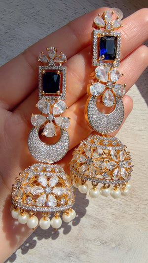 2 Tone Chaand diamond jhumka Earrings next to real/ Indian Jewelry Indian Earrings/American Diamond jhumka/CZ Earrings/