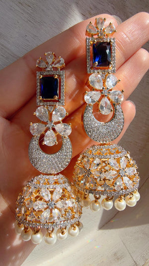 2 Tone Chaand diamond jhumka Earrings next to real/ Indian Jewelry Indian Earrings/American Diamond jhumka/CZ Earrings/