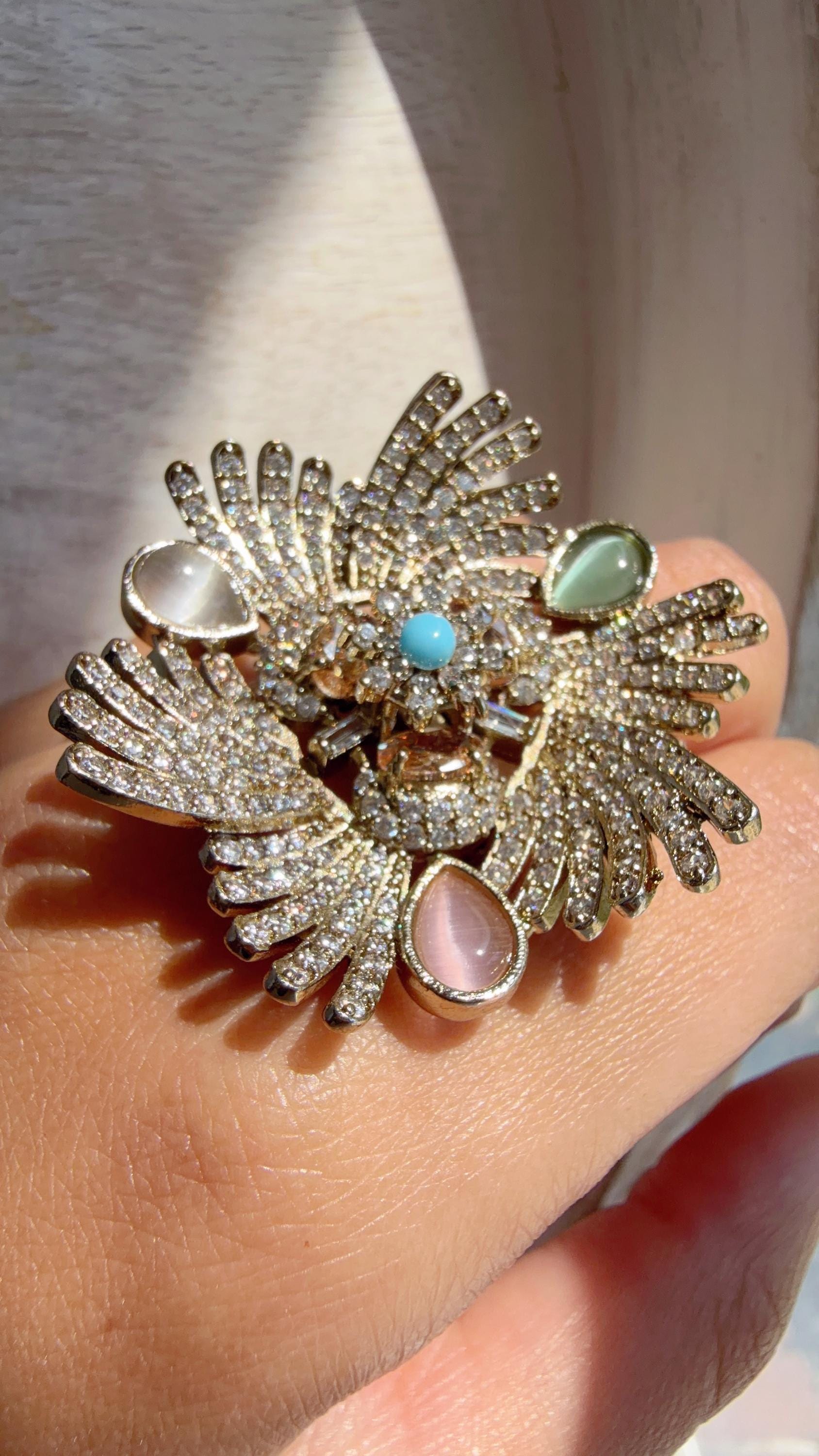 Mint Pink Cocktail ring/Bridal Kundan diamond Ring/Adjustable Ring/Diamond Kundan Ring /Indian Wedding jewelry/