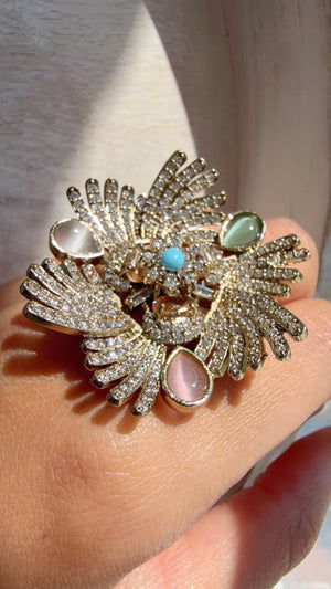 Mint Pink Cocktail ring/Bridal Kundan diamond Ring/Adjustable Ring/Diamond Kundan Ring /Indian Wedding jewelry/