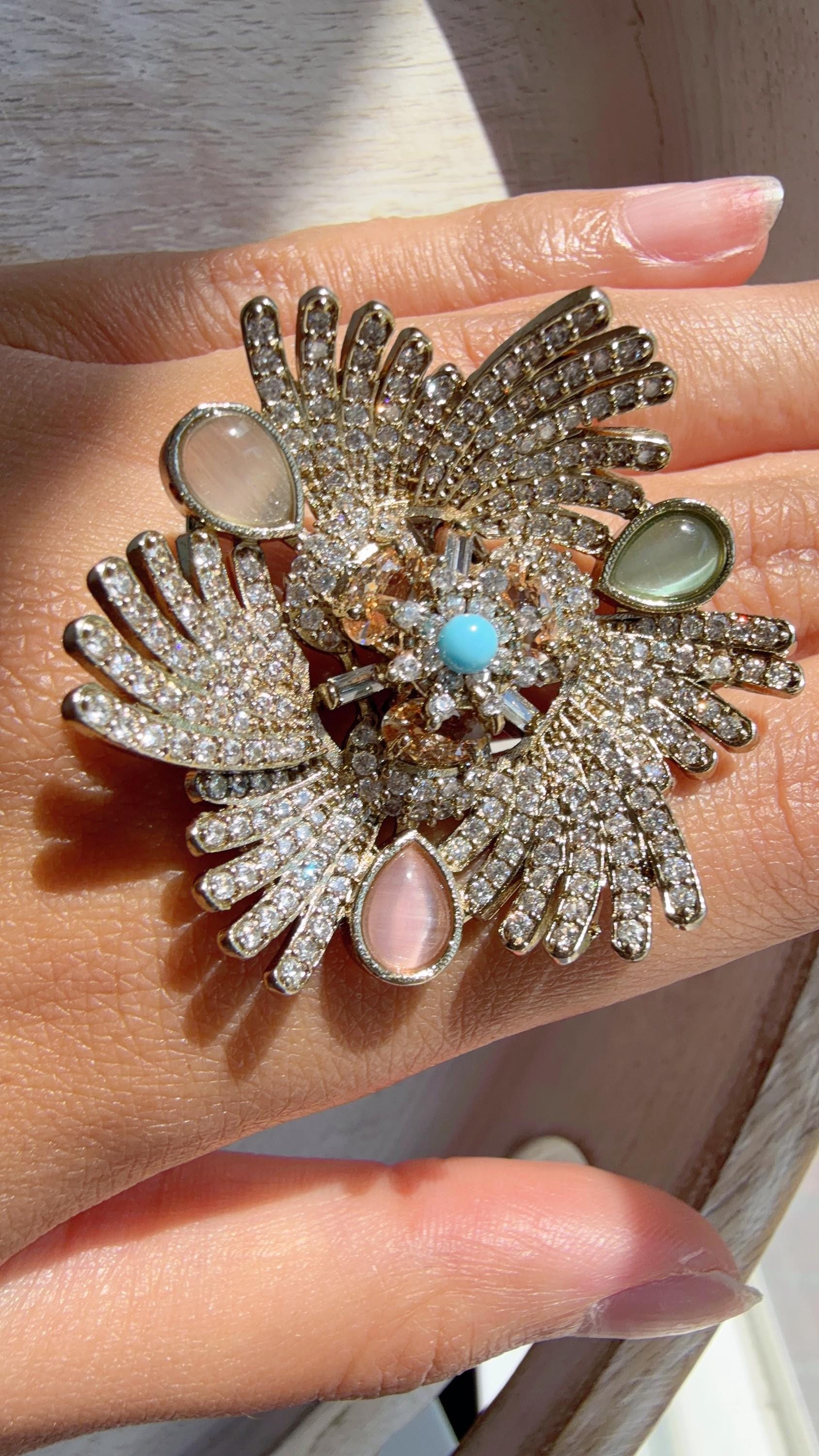 Mint Pink Cocktail ring/Bridal Kundan diamond Ring/Adjustable Ring/Diamond Kundan Ring /Indian Wedding jewelry/