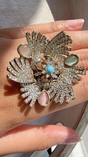 Mint Pink Cocktail ring/Bridal Kundan diamond Ring/Adjustable Ring/Diamond Kundan Ring /Indian Wedding jewelry/