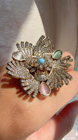 Mint Pink Cocktail ring/Bridal Kundan diamond Ring/Adjustable Ring/Diamond Kundan Ring /Indian Wedding jewelry/