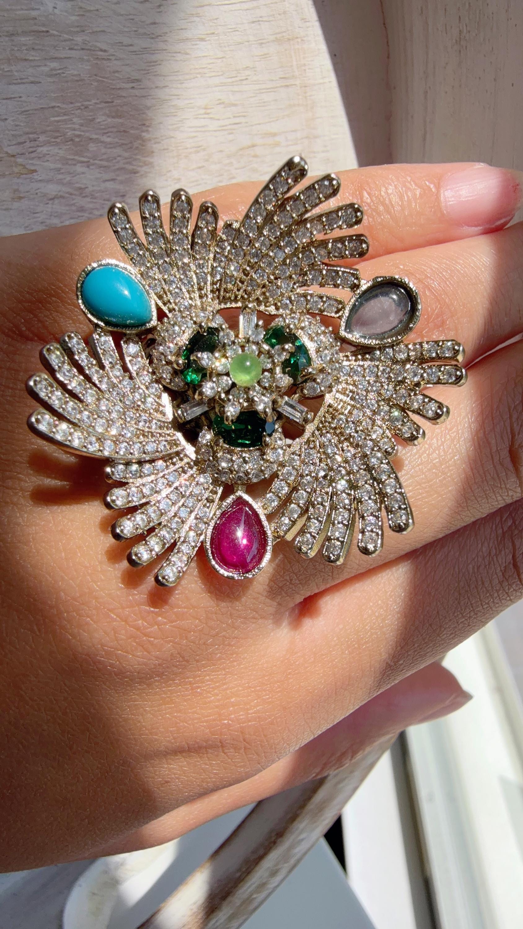 Multi stone Cocktail ring/Bridal Kundan diamond Ring/Adjustable Ring/Diamond Kundan Ring /Indian Wedding jewelry/