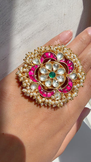Jadau Pachi Kundan Ruby green finger ring /Bridal Kundan Moissanite diamond Ring/Adjustable Ring/Diamond Ring /Indian Wedding jewelry/