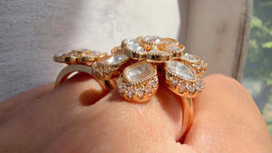 Bridal Kundan Moissanite Ring/Gold bridal Ring/Double Finger Kundan Statement Ring /Two Finger Kundan ring