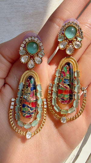 Kiran Sabyasachi-Inspired Moissanite Firoza Multi Earrings/Elegant Statement Jewelry/ Moissanite Multi Earrings/Bridal Diamond earrings