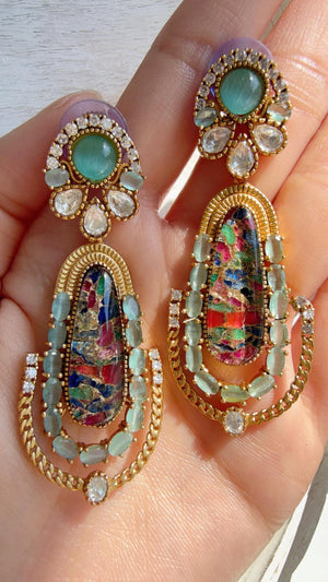 Kiran Sabyasachi-Inspired Moissanite Firoza Multi Earrings/Elegant Statement Jewelry/ Moissanite Multi Earrings/Bridal Diamond earrings