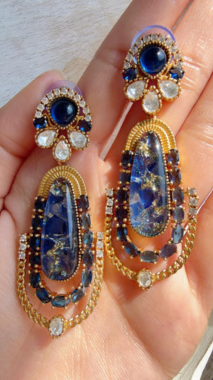 Kiran Sabyasachi-Inspired Moissanite Navy Blue Earrings/Elegant Statement Jewelry/ Moissanite Multi Earrings/Bridal Diamond earrings