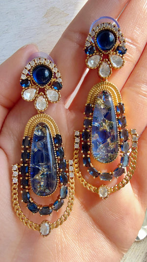 Kiran Sabyasachi-Inspired Moissanite Navy Blue Earrings/Elegant Statement Jewelry/ Moissanite Multi Earrings/Bridal Diamond earrings