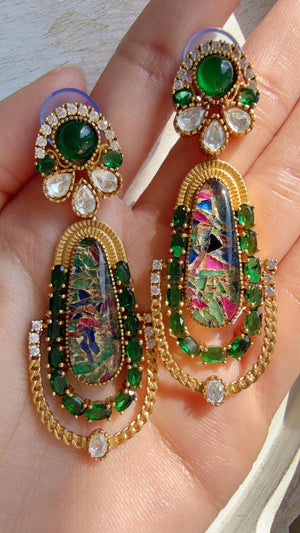 Kiran Sabyasachi-Inspired Moissanite Emerald Green Earrings/Elegant Statement Jewelry/ Moissanite Multi Earrings/Bridal Diamond earrings