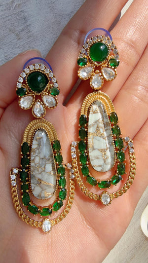 Kiran Sabyasachi-Inspired Moissanite Mother of Pearl Earrings/Elegant Statement Jewelry/Moissanite Multi Earrings/Bridal Diamond earrings