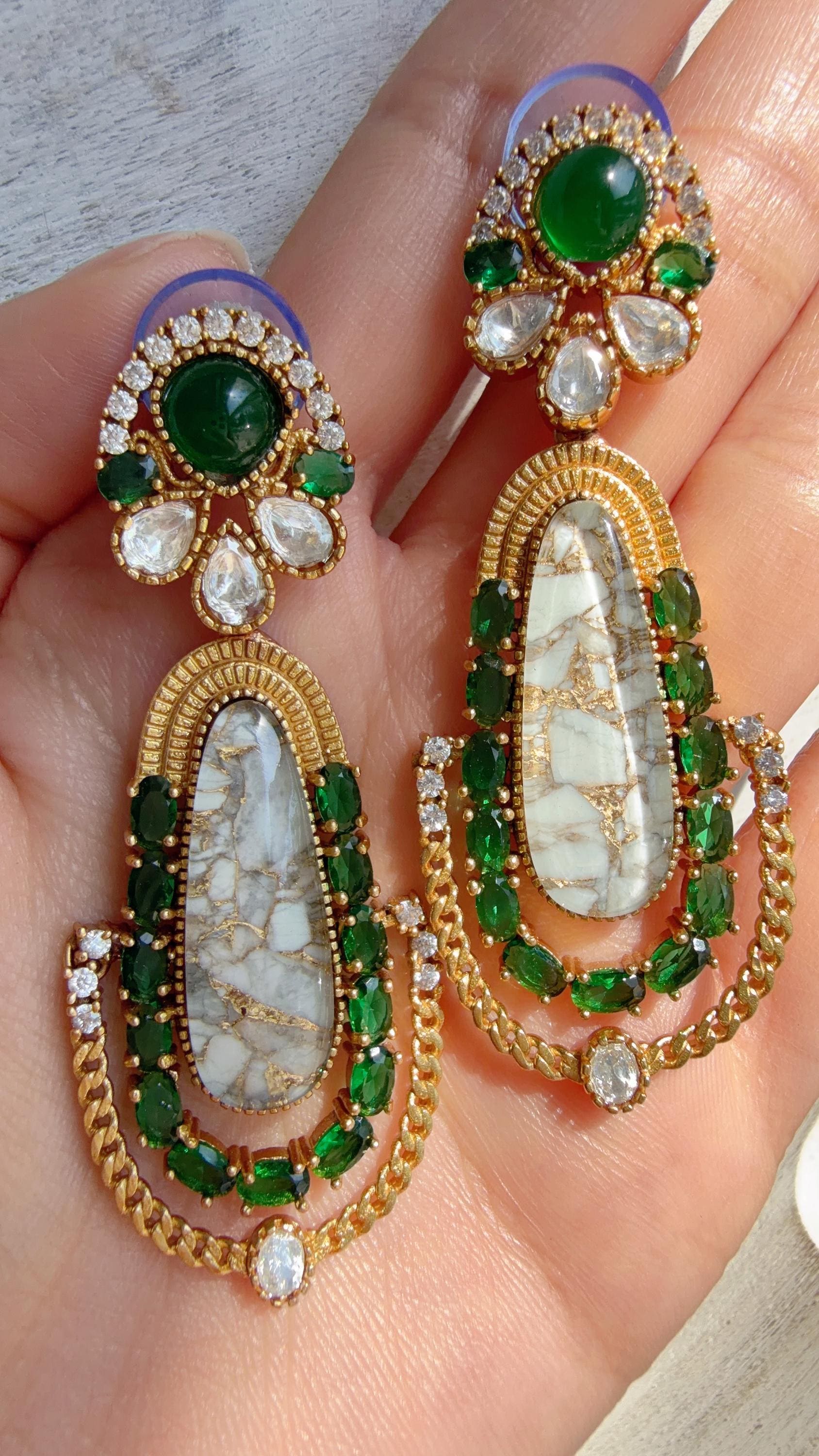 Kiran Sabyasachi-Inspired Moissanite Mother of Pearl Earrings/Elegant Statement Jewelry/Moissanite Multi Earrings/Bridal Diamond earrings