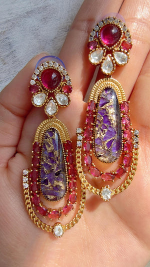 Kiran Sabyasachi-Inspired Moissanite Ruby Purple Earrings/Elegant Statement Jewelry/Moissanite Multi Earrings/Bridal Diamond earrings