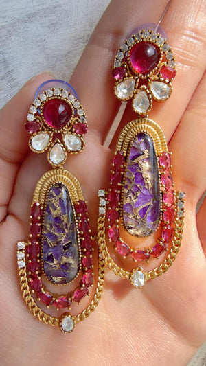 Kiran Sabyasachi-Inspired Moissanite Ruby Purple Earrings/Elegant Statement Jewelry/Moissanite Multi Earrings/Bridal Diamond earrings