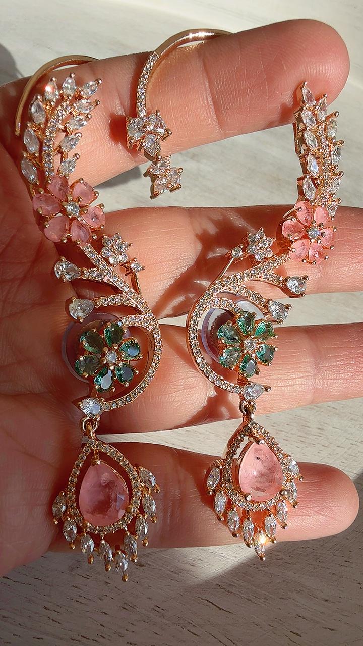 Diamond Earcuff Baby pink doublet Jhumkas/ear cuff jhumka / Diamond earrings /Indian wedding jewelry