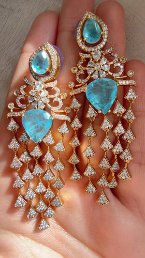Moissanite kundan Firoza Earrings / American Diamond Earrings/ Statement doublet Danglers//Bridal Chandelier Earrings - Naina