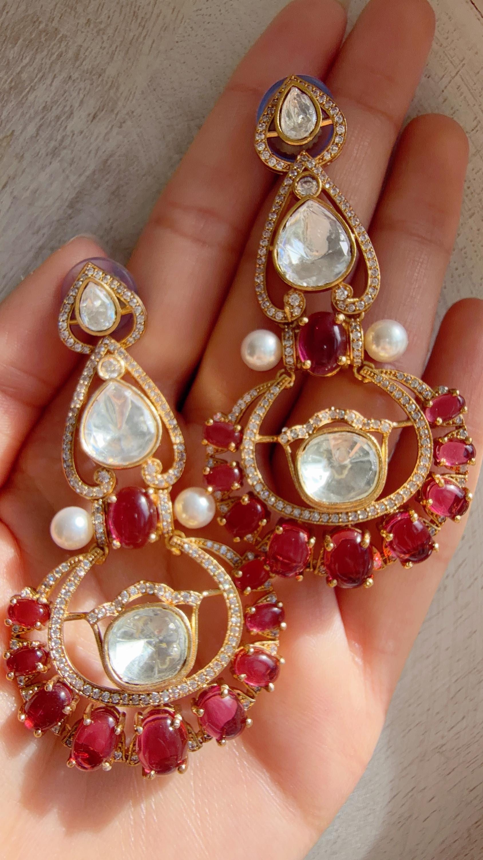 Moissanite kundan Ruby Earrings / American Diamond chandbali Earrings/ Statement Leopard Danglers//Bridal Chandelier Earrings/Pia