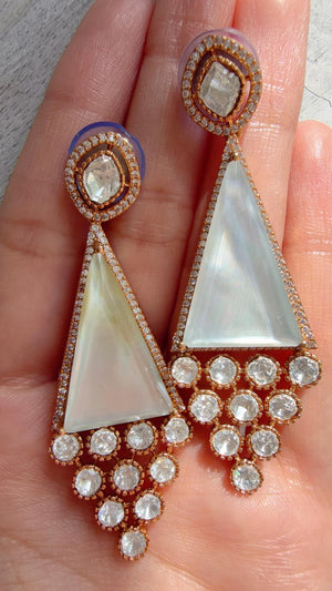 Geometric Pyramid Diamond Earrings /American Diamond chandbali Earrings/Statement Danglers/Bridal Chandelier Earrings/