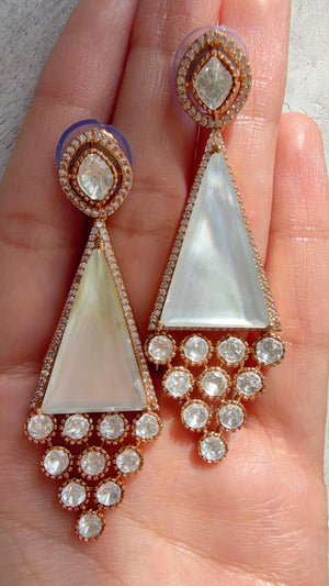 Geometric Pyramid Diamond Earrings /American Diamond chandbali Earrings/Statement Danglers/Bridal Chandelier Earrings/