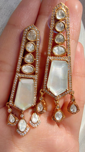Moissanite Kundan Dangler Earrings /American Diamond Doublet Earrings/Statement Danglers/Bridal Chandelier Earrings/Navi